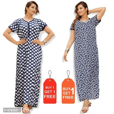 Stylish Fancy Satin Printed Nighty Combo For Women Pack Of 2