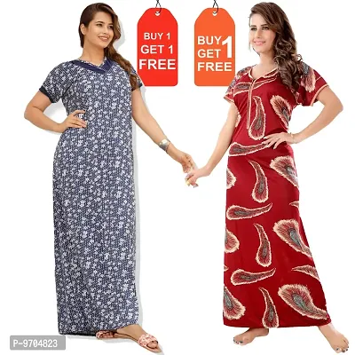 Stylish Fancy Satin Printed Nighty Combo For Women Pack Of 2