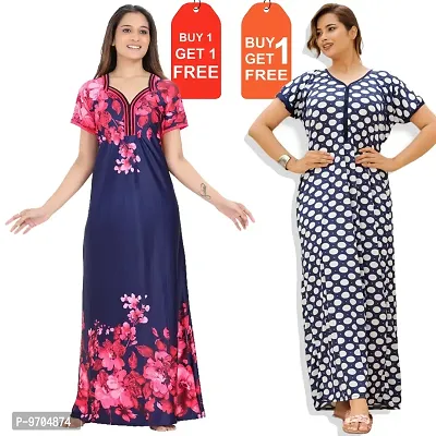 Stylish Fancy Satin Printed Nighty Combo For Women Pack Of 2