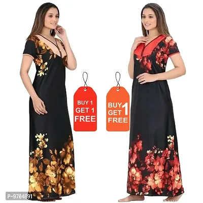 Stylish Fancy Satin Printed Nighty Combo For Women Pack Of 2