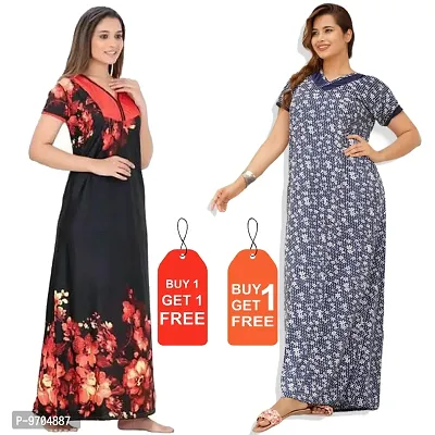 Stylish Fancy Satin Printed Nighty Combo For Women Pack Of 2