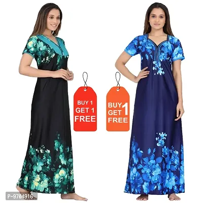 Stylish Fancy Satin Printed Nighty Combo For Women Pack Of 2