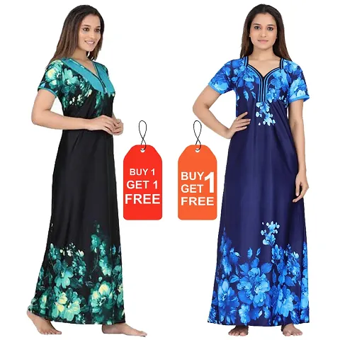 Stylish Fancy Satin Nighty Combo For Women Pack Of 2