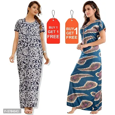 Stylish Fancy Satin Printed Nighty Combo For Women Pack Of 2-thumb0