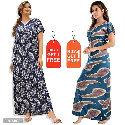 Stylish Fancy Satin Printed Nighty Combo For Women Pack Of 2