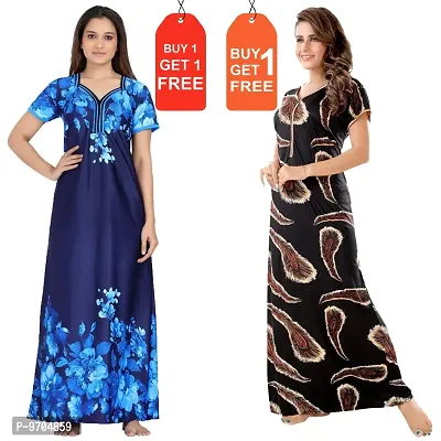 Stylish Fancy Satin Printed Nighty Combo For Women Pack Of 2