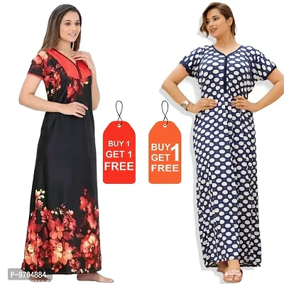 Stylish Fancy Satin Printed Nighty Combo For Women Pack Of 2