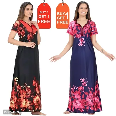 Stylish Fancy Satin Printed Nighty Combo For Women Pack Of 2