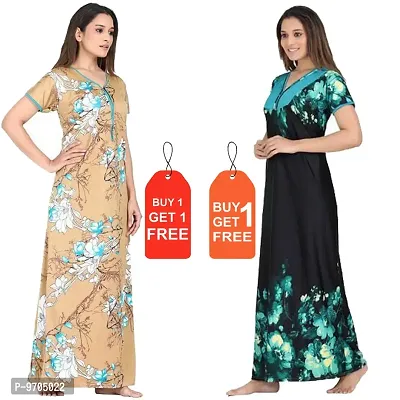 Stylish Fancy Satin Printed Nighty Combo For Women Pack Of 2