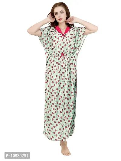 Veshvilla Women's Print Regular Kaftan Maxi Nighty (Cherry, Light Green)-thumb0