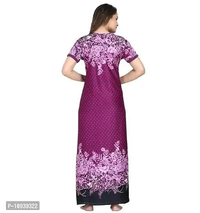 Veshvilla Women's Print Regular Maxi Nighty (Purple)-thumb2