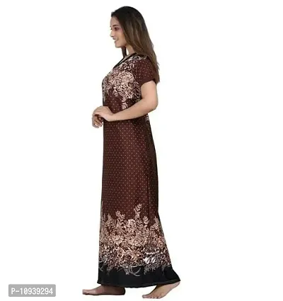 Veshvilla Women's Print Regular Maxi Nighty (Brown)-thumb3