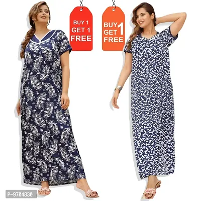 Stylish Fancy Satin Printed Nighty Combo For Women Pack Of 2