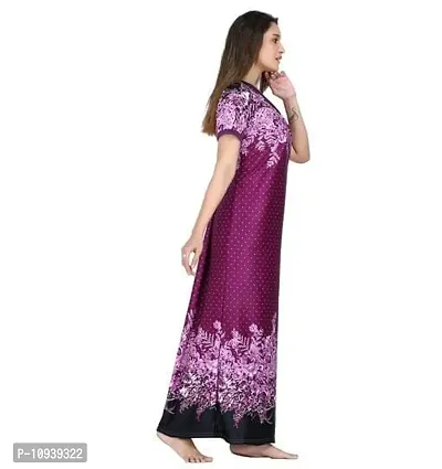 Veshvilla Women's Print Regular Maxi Nighty (Purple)-thumb3