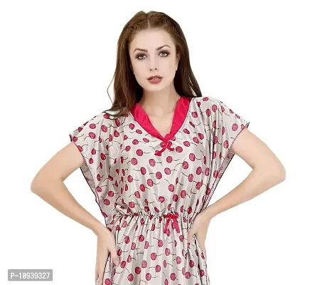 Veshvilla Women's Print Regular Kaftan Maxi Nighty (Cherry, Grey)-thumb5