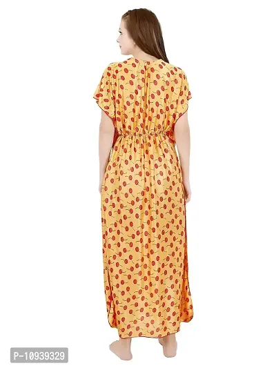 Veshvilla Women's Print Regular Kaftan Maxi Nighty (Cherry, Yellow)-thumb2