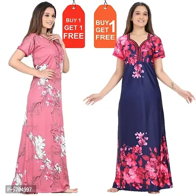 Stylish Fancy Satin Printed Nighty Combo For Women Pack Of 2