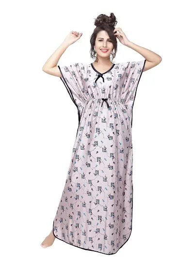 Buy LOODY'S Printed Double Layered Comfortable Satin Maxi Kaftan Night Gown, Nighty