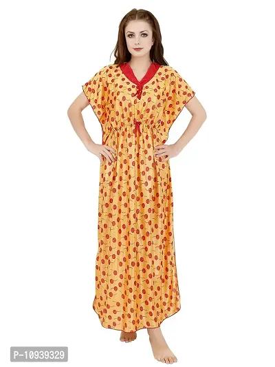 Veshvilla Women's Print Regular Kaftan Maxi Nighty (Cherry, Yellow)