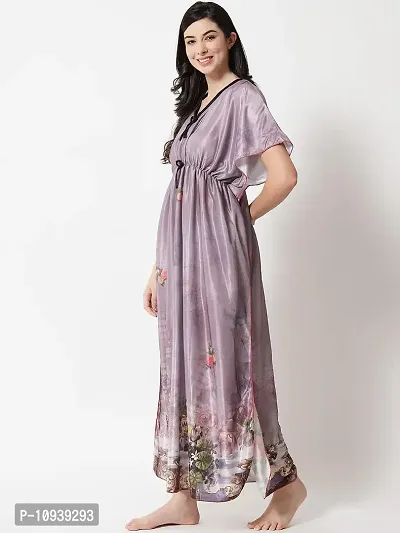 Veshvilla Women's Print Regular Kaftan Maxi Nighty (Grey)-thumb4