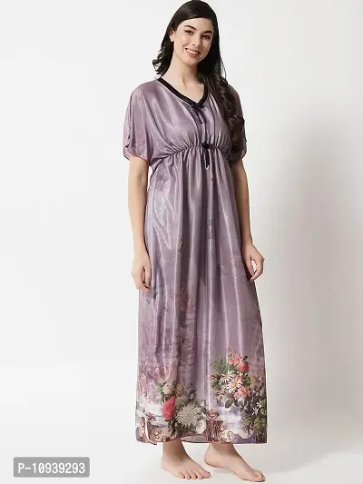 Veshvilla Women's Print Regular Kaftan Maxi Nighty (Grey)-thumb5