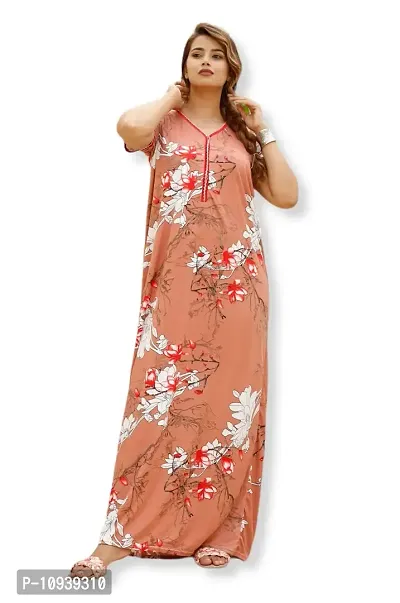 Veshvilla Women's Print Regular Maxi Nighty (Free Size, Dusty Pink)-thumb0