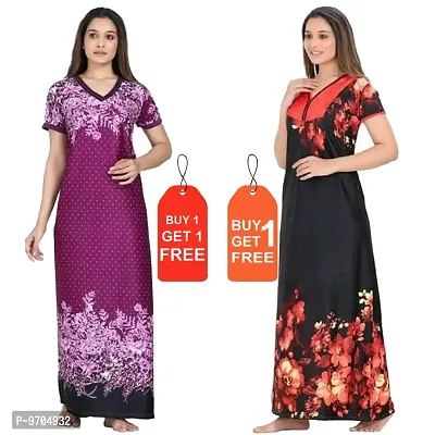 Stylish Fancy Satin Printed Nighty Combo For Women Pack Of 2