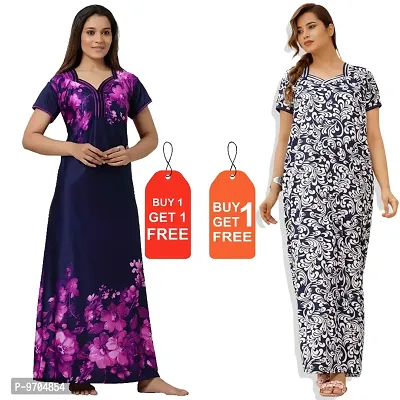 Stylish Fancy Satin Printed Nighty Combo For Women Pack Of 2