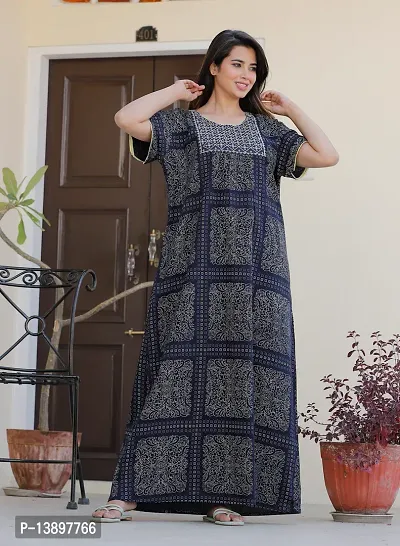 Stylish Fancy Cotton Printed Maxi Nighty For Women-thumb0