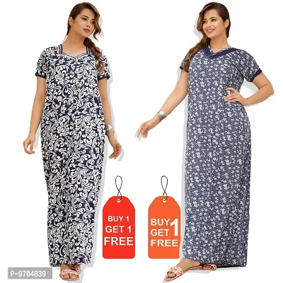 Stylish Fancy Satin Printed Nighty Combo For Women Pack Of 2