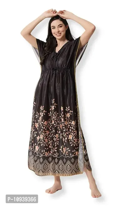 Veshvilla Women's Print Regular Kaftan Maxi Nighty (Black)-thumb0