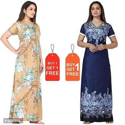 Stylish Fancy Satin Printed Nighty Combo For Women Pack Of 2