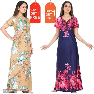 Stylish Fancy Satin Printed Nighty Combo For Women Pack Of 2