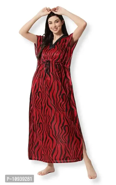 Veshvilla Women's Print Regular Kaftan Maxi Nighty (Maroon)