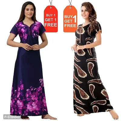 Stylish Fancy Satin Printed Nighty Combo For Women Pack Of 2