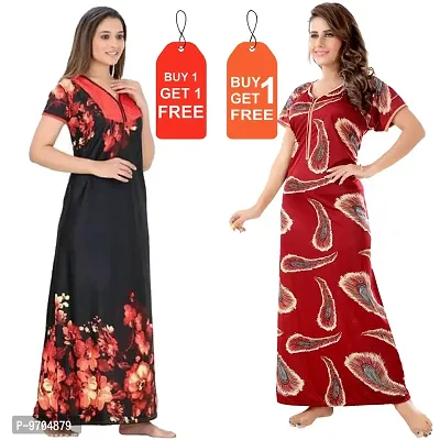 Stylish Fancy Satin Printed Nighty Combo For Women Pack Of 2