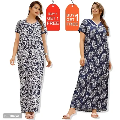 Stylish Fancy Satin Printed Nighty Combo For Women Pack Of 2-thumb0