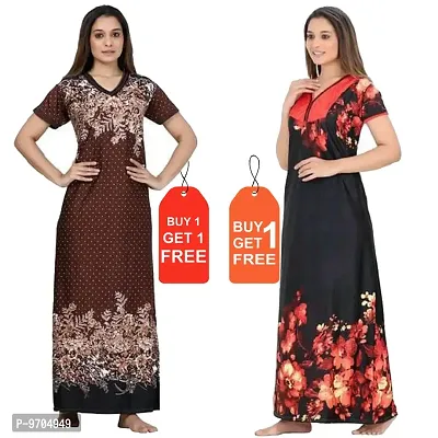 Stylish Fancy Satin Printed Nighty Combo For Women Pack Of 2