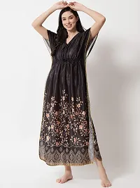 Veshvilla Women's Print Regular Kaftan Maxi Nighty (Black)-thumb2