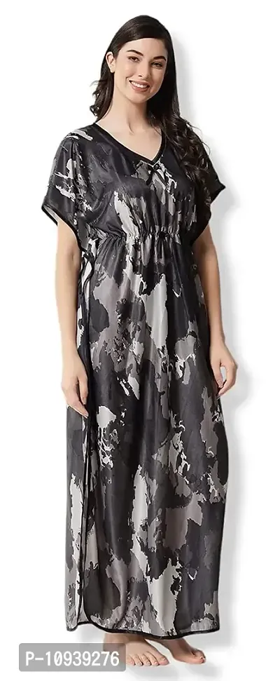 Veshvilla Women's Print Regular Kaftan Maxi Nighty (Army, Grey)-thumb0