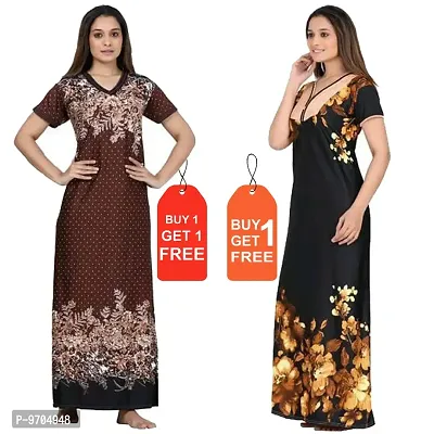 Stylish Fancy Satin Printed Nighty Combo For Women Pack Of 2-thumb0