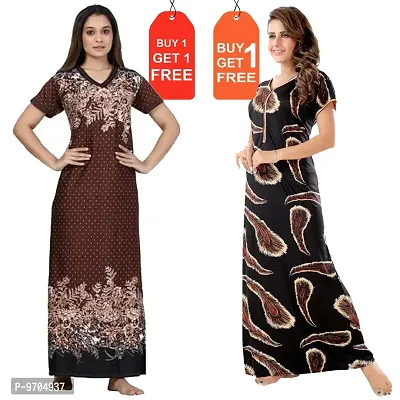 Stylish Fancy Satin Printed Nighty Combo For Women Pack Of 2