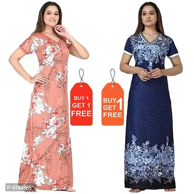 Stylish Fancy Satin Printed Nighty Combo For Women Pack Of 2-thumb0