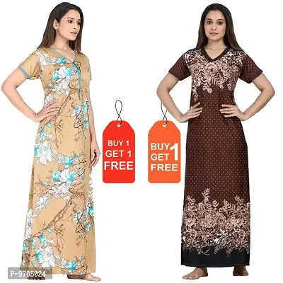 Stylish Fancy Satin Printed Nighty Combo For Women Pack Of 2