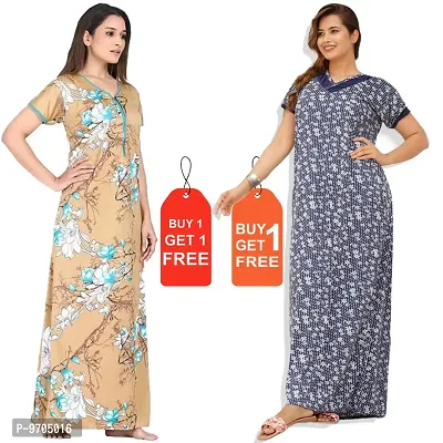 Stylish Fancy Satin Printed Nighty Combo For Women Pack Of 2