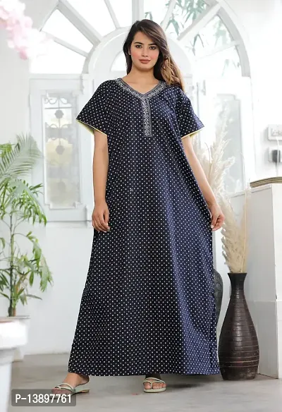 Stylish Fancy Cotton Printed Maxi Nighty For Women-thumb0