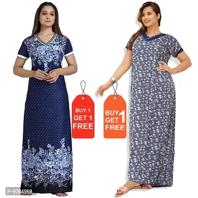 Stylish Fancy Satin Printed Nighty Combo For Women Pack Of 2