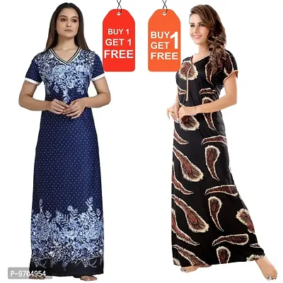 Stylish Fancy Satin Printed Nighty Combo For Women Pack Of 2