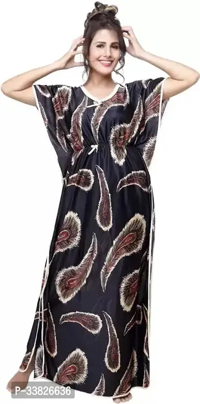 Elegant Satin Printed Kaftan Nighty For Women-thumb0