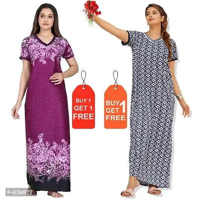 Stylish Fancy Satin Printed Nighty Combo For Women Pack Of 2